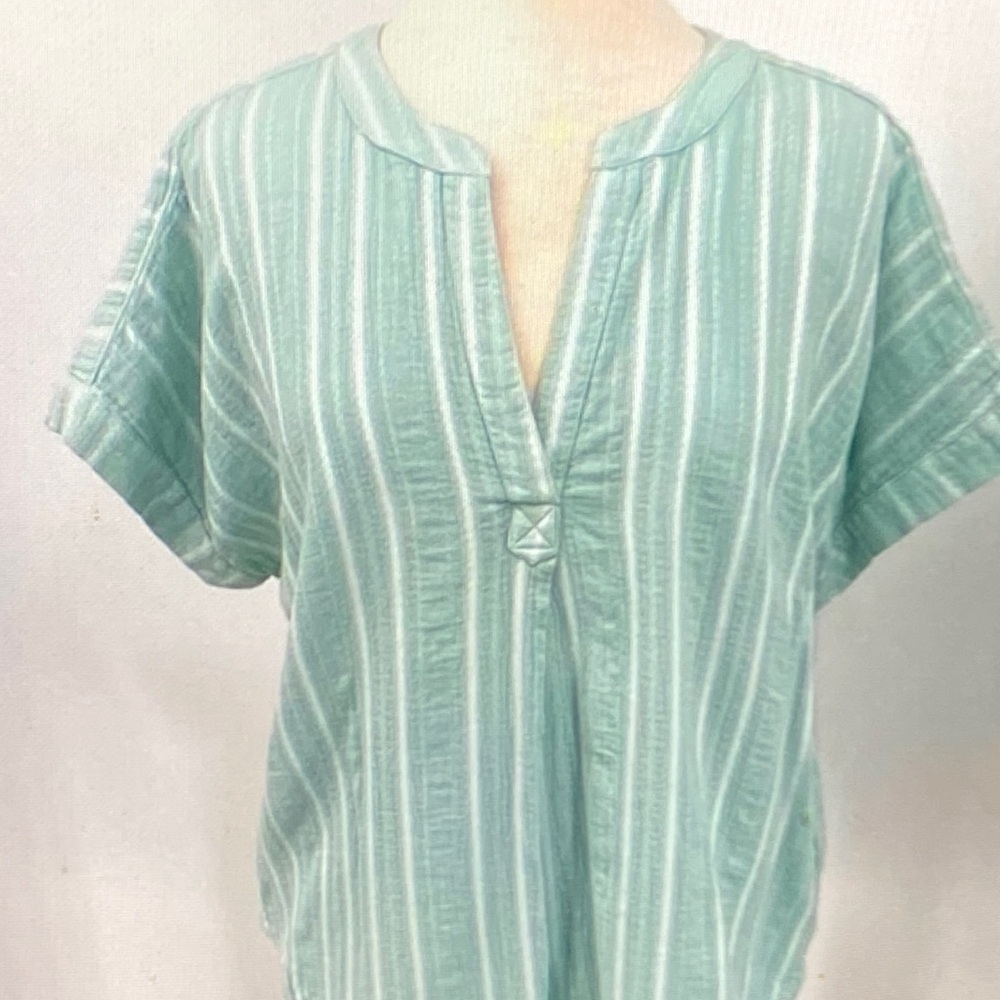 Lucky Brand Green Boxy Blouse with Mandarin Collar Women’s Size Medium